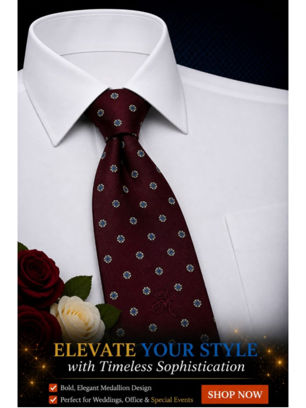 Countess Mara Burgundy Blue Medallion Men's Silk Tie